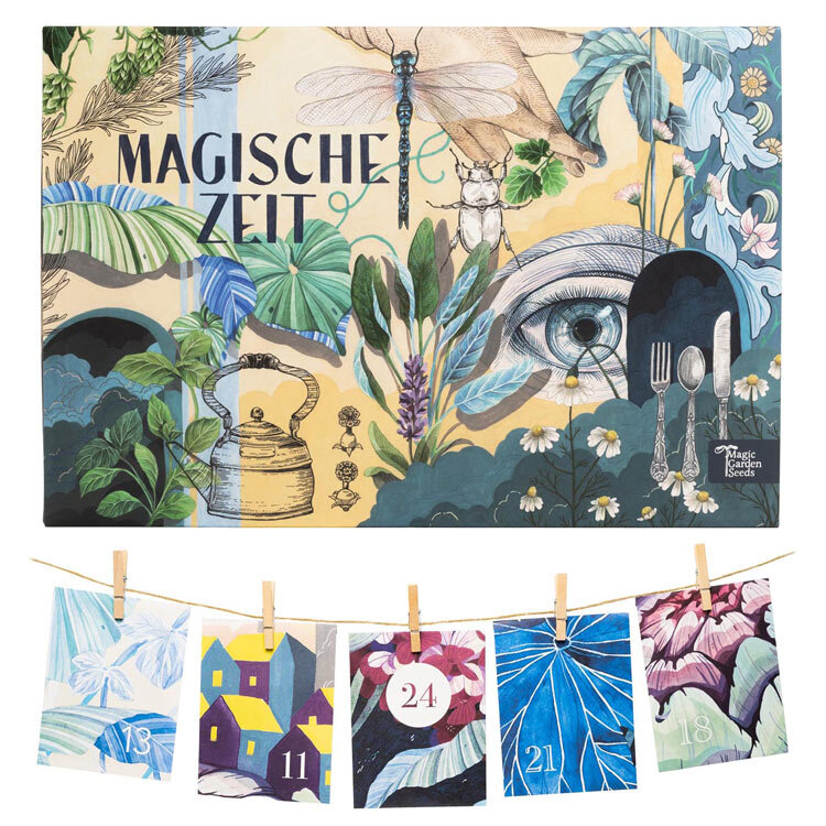 Calendario dell'Avvento di semi bio «Periodo Magico» Il meraviglioso mondo delle erbe con cartoline su uno spago