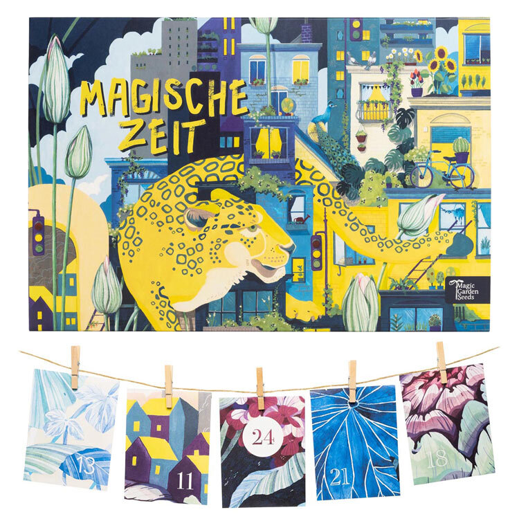 Calendario dell'Avvento di semi bio «Periodo Magico» Le gioie del giardinaggio urbano con cartoline su uno spago
