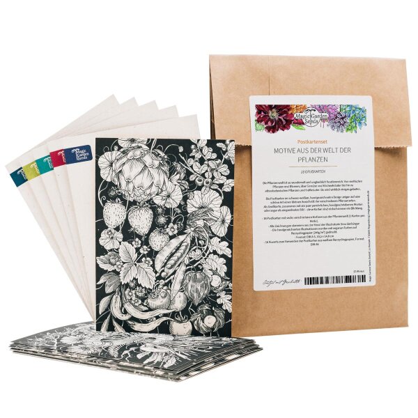 Set di cartoline dauguri - Gli highlights di Magic Garden Seeds  - 6 x 3 cartoline illustrate con i nostri 6 motivi più belli disegnati a mano e buste coordinate